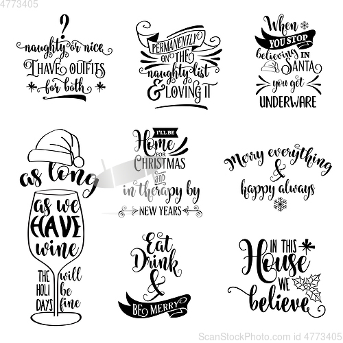 Image of Cute Christmas quotes collection isolated on white. Vector