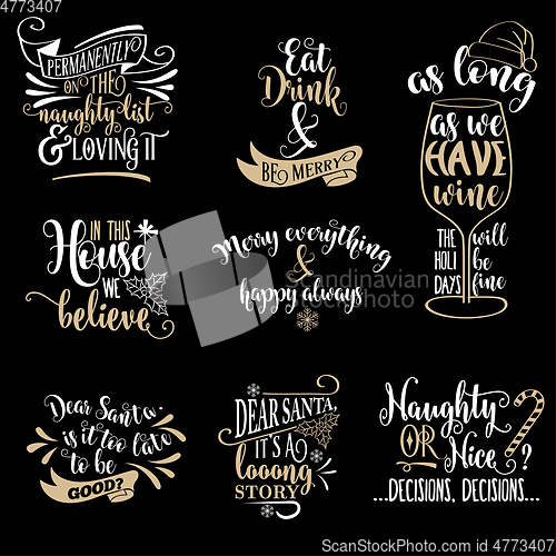 Image of  Huge Christmas quotes collection isolated on black. Vector