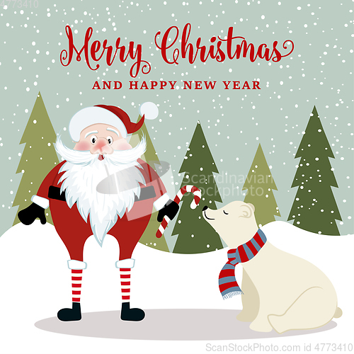 Image of Gorgeous Christmas card with Santa and polar bear . Christmas po