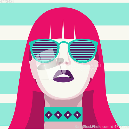 Image of Fashion woman with sunglasses . Art portrait.  Flat design.