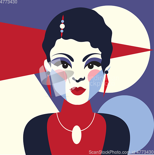 Image of Fashion woman portrait art deco style. Flat design.