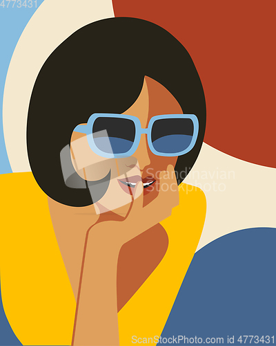 Image of Fashion woman with sunglasses . Art portrait.  Flat design.