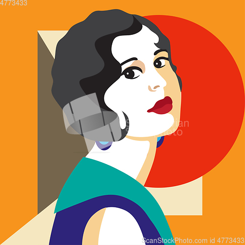 Image of Fashion woman portrait art deco style. Flat design.