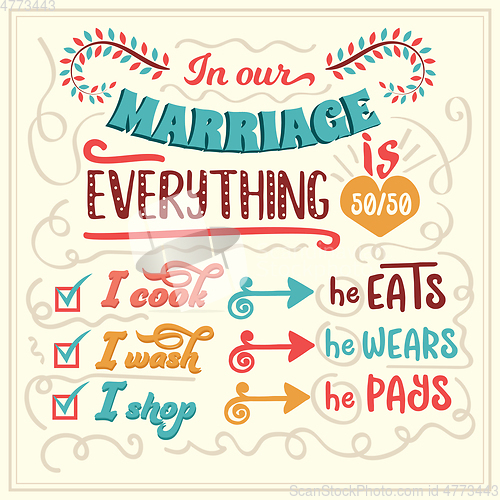 Image of In our marriage, everything is 50/50. Funny inspirational quote.