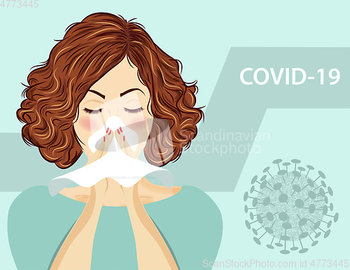 Image of woman with flu. Coronavirus disease, Covid-19. Vector