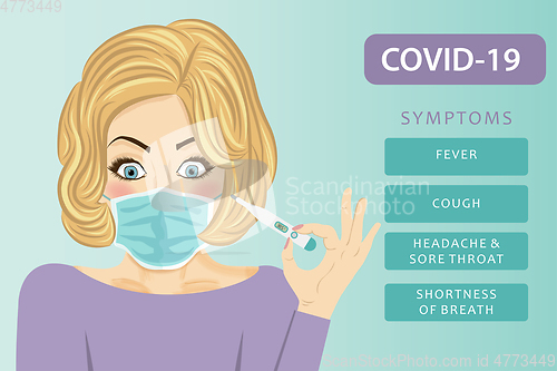 Image of Young woman with medical mask. Coronavirus disease, Covid-19. Ve