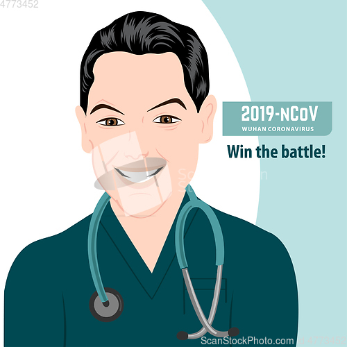 Image of Happy doctor who defeated in the battle with coronavirus. Covid-