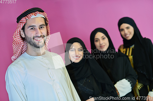 Image of Portrait of young muslim people in traditional clothes