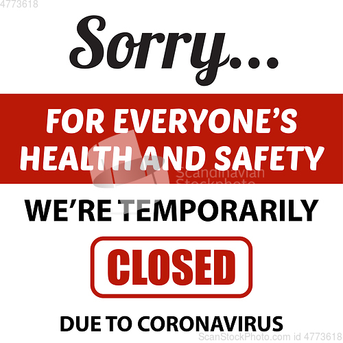 Image of Office temporarily closed sign of coronavirus.