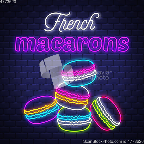 Image of French macarons - Neon Sign Vector. French macarons - neon sign 