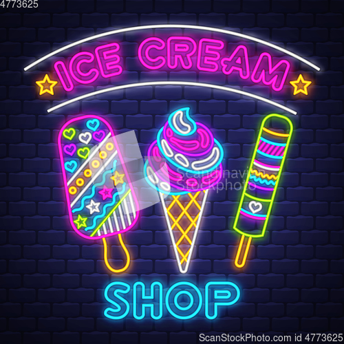 Image of Ice cream Shop - Neon Sign Vector. Ice cream Shop - neon sign on