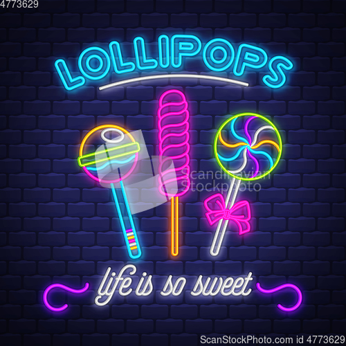 Image of Lollipops Shop- Neon Sign Vector. Lollipops Shop - neon sign on 