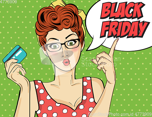 Image of Black friday banner with pin-up girl. Retro style.