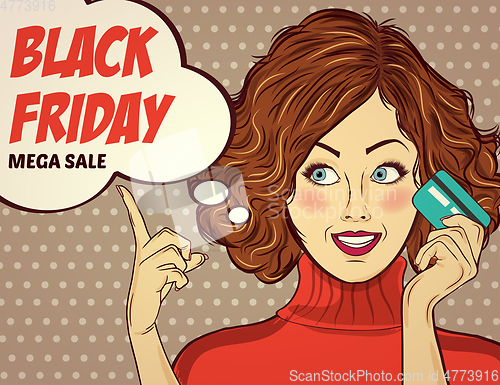 Image of Black friday banner with pin-up girl. Retro style.