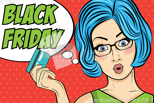 Image of Black friday banner with pin-up girl. Retro style.