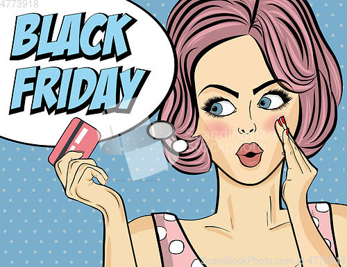 Image of Black friday banner with pin-up girl. Retro style.