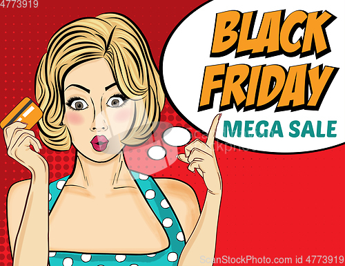 Image of Black friday banner with pin-up girl. Retro style.