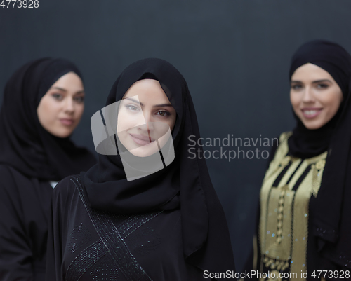 Image of Portrait of Arab women wearing traditional clothes or abaya