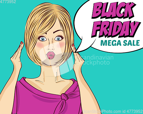 Image of Black friday banner with pin-up girl. Retro style.
