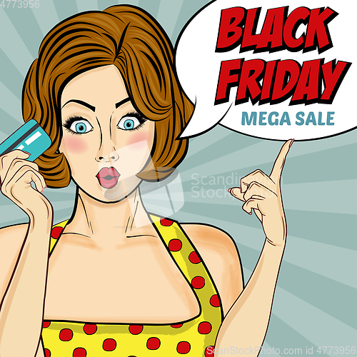 Image of Black friday banner with pin-up girl. Retro style.