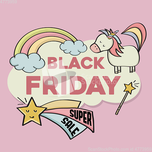 Image of Black friday banner with magical elements for kids shop.  