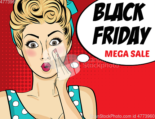 Image of Black friday banner with pin-up girl. Retro style.