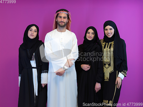 Image of Portrait of young muslim people in traditional clothes