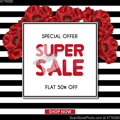 Image of Super Sale banner template with poppies