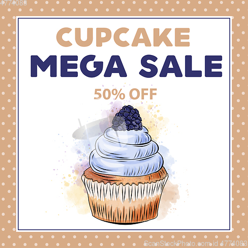 Image of Cupcake Mega Sale banner template with cupcake