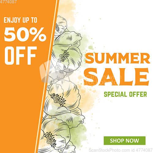 Image of Summer Sale banner template with poppies