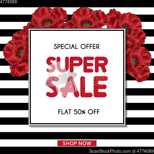 Image of Super Sale banner template with poppies