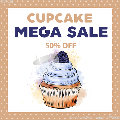 Image of Cupcake Mega Sale banner template with cupcake