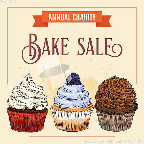 Image of Charity Bake Sale banner template with cupcake design