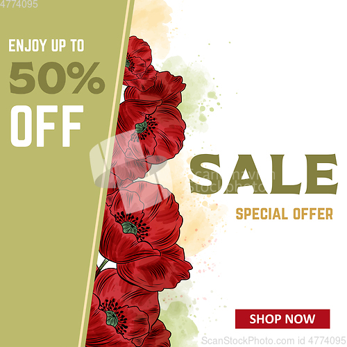 Image of Sale banner template with poppies