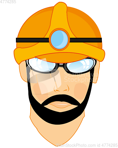 Image of Portrait men miner in helmet with flash-light