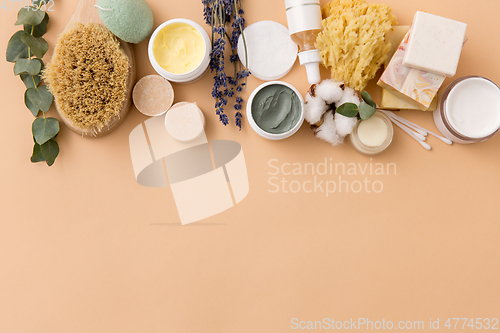 Image of soap, brush, sponge, clay mask and body butter