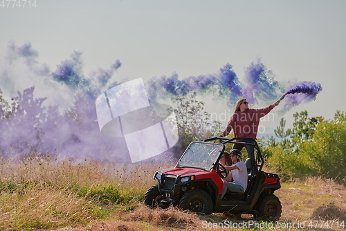 Image of  colorful torches while driving a off road buggy car