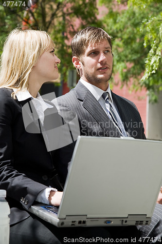 Image of Caucasian business people having discussion