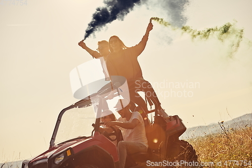 Image of  colorful torches while driving a off road buggy car