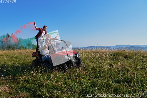 Image of  colorful torches while driving a off road buggy car