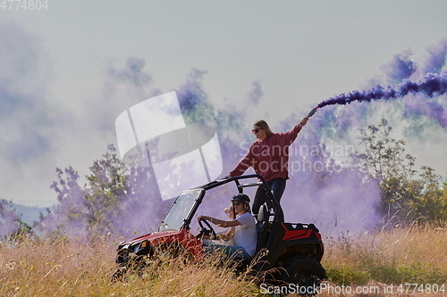 Image of  colorful torches while driving a off road buggy car