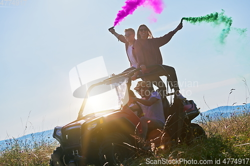 Image of  colorful torches while driving a off road buggy car