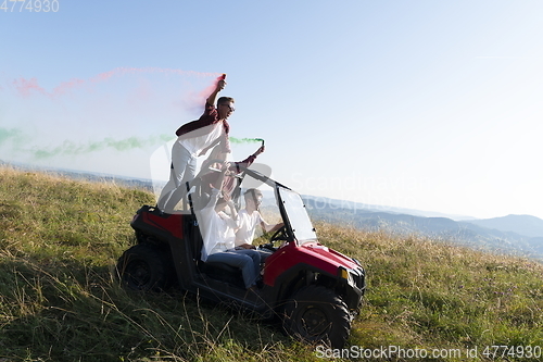 Image of  colorful torches while driving a off road buggy car