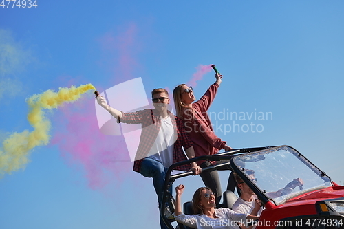 Image of  colorful torches while driving a off road buggy car