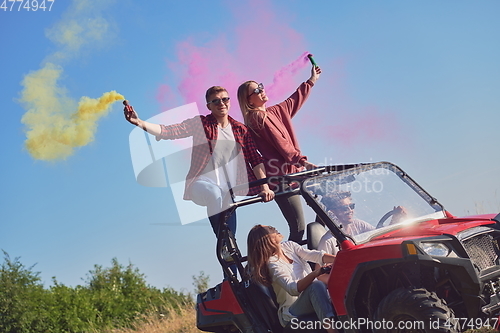 Image of  colorful torches while driving a off road buggy car