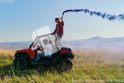 Image of  colorful torches while driving a off road buggy car