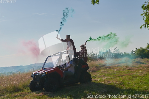 Image of  colorful torches while driving a off road buggy car