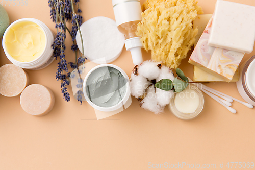 Image of soap, brush, sponge, clay mask and body butter