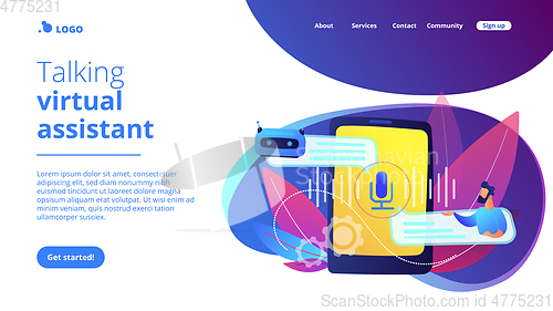 Image of Chatbot voice controlled virtual assistantconcept landing page.