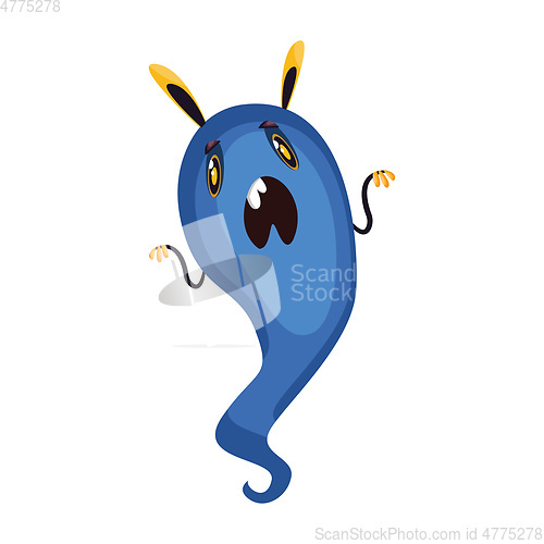 Image of Scary blue cartoon monster on white background vector illustrati